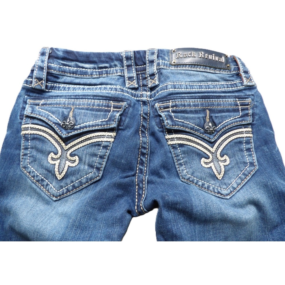 Rock Revival Jeans Women 26x29 Blue Ashley Skinny Flap Pockets Embroidered Denim